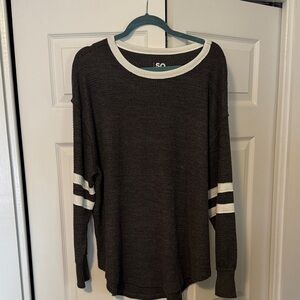 Charcoal Grey Knit Longsleeve with White Stripes